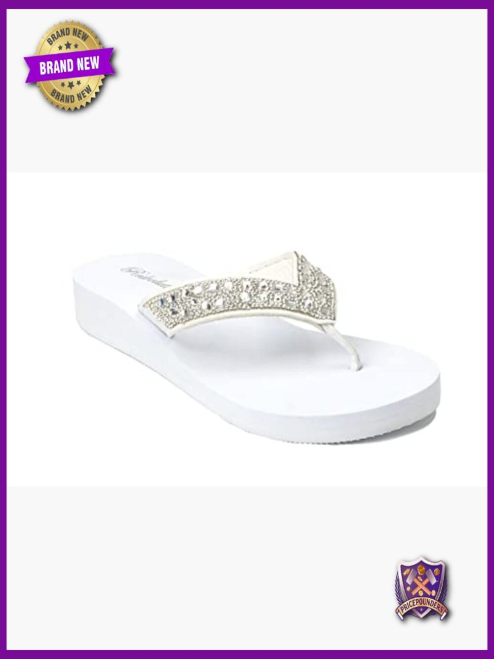 Rhinestone T-Strap Wedge Sandals Flip Flops Platform Jewel Shoes - Picture 3 of 4